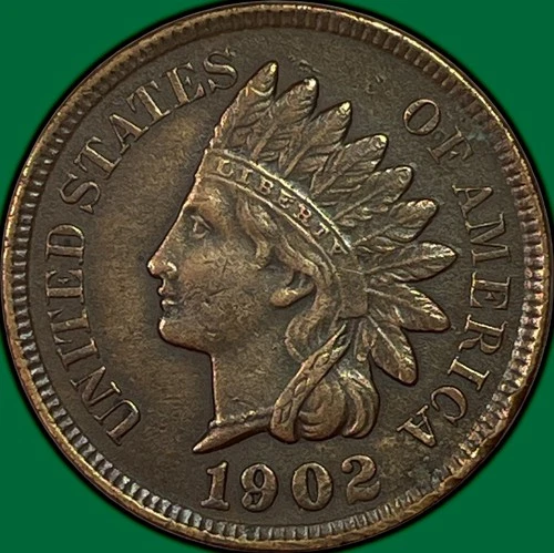 1902 Indian Head Cent Almost Uncirculated AU Coin #38451