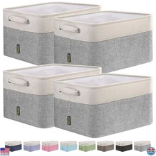 BALEINE 4-Pack Grey Fabric Storage Bins - Stylish Linen Baskets for Clothes &