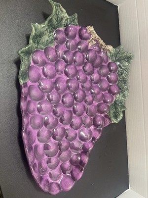 Raymond Waite Cornucopia grape Platter  Grapes ceramic Serving Tray Vineyard Dec