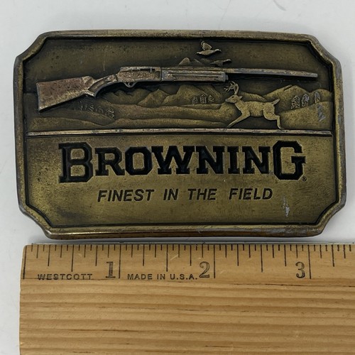 Browning Firearms Promo Belt Buckle Vintage 70s Indiana Metal Craft XR83 - Picture 2 of 7