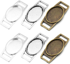 30 Pcs Blank Bezel Pendant Connector Trays Oval Cabochon Setting Charm Links wit