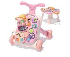 3 in 1 Baby Push Walker and Activity Center for Girl, Sit to Stand Walker 