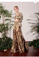 Dos Marquesas Lily Floral Tiered Maxi Skirt Forest Green Size Small