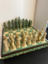 Antique Mayan/Aztec Vs Spanish Conquistador Chess Set Folds For Storage STUNNING