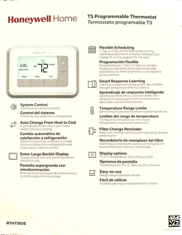 HONEYWELL - Home -T5 Programmable Thermostat - Model RTH7560E - FACTORY SEALED! - Image 2 of 2