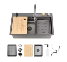 HMMHVV 30 in. Drop‑In Single Bowl Kitchen Sink – Black Stainless Steel ASHJD0129