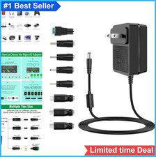 5V 3A Power Supply Adapter AC to DC Charger 100-240V with 8 Tips 5.9 FT Cord