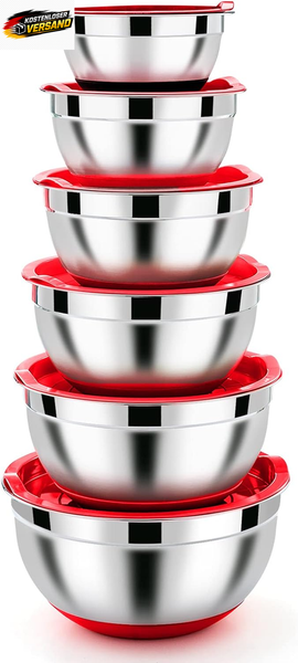 Edelstahl RüHrschüSsel Set 6-Tlg. Mit Deckel Antirutsch SpüLmaschinenfest-image