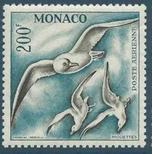 MONACO STAMP YVERT AVIONS 56 SCOTT C42 " SEA BIRDS SEAGULL 200F PERF 11 " MNH VF