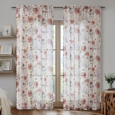 Crushed Printed Floral Sheer Curtains 84 Inches Long 2 42"W x 84"L Pack of 2