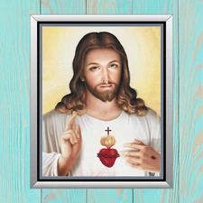 Divine Mercy of Jesus Sacred Heart Religious Counted Cross Stitch Pattern Chart