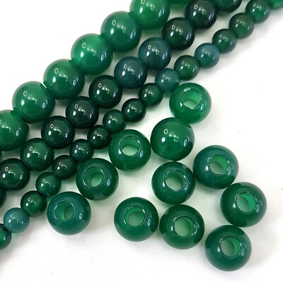 Big Hole Green Jade Beads 7.5'' Large Hole 6mm 8mm 10mm 12mm DIY Gemstone