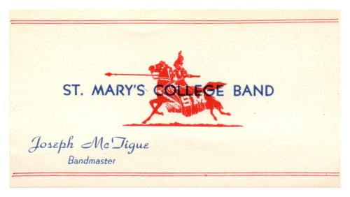 Carta Nome Vintage St. Mary's College Bandmaster Joseph McTigue San Francisco C6 - Foto 1 di 2