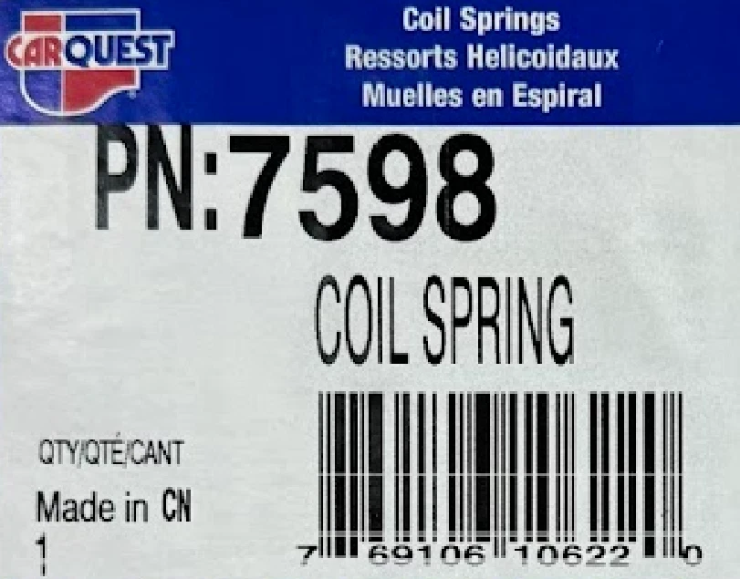 Muelle helicoidal Carquest 7598 PARA 95-00 Dodge Avenger, 95-99 Chrysler Sebring Foto 2 de 2