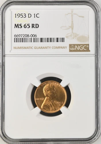 1953-D 1C RD Lincoln Wheat One Cent NGC MS65RD   6697208-006