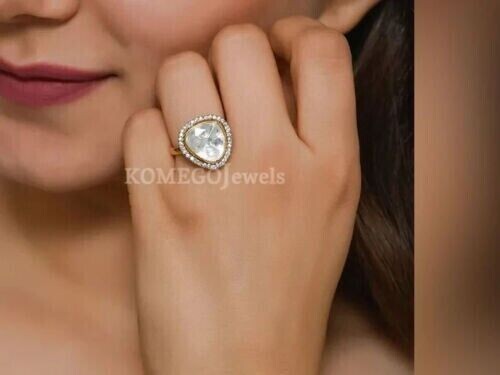 Natural Polki & Pave Diamond Slice Engagement Ring for Women-image