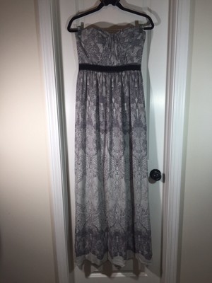 BCBG Max Azria Grey Metallic Silk Strapless Maxi Gown Formal Dress Size 6 |  eBay