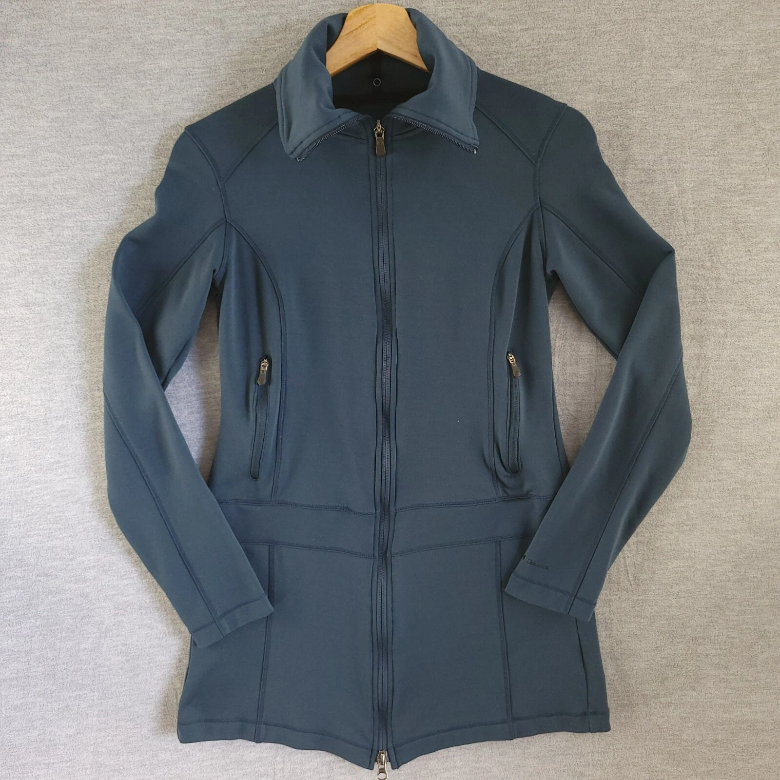 Columbia Jacket Womens Small Blue Full Zip Mock Neck Zip Pockets Logo Long Light
