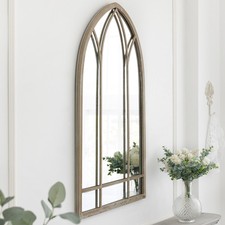 LARGE Window Garden Mirror Wall Mounted Metal Framed Outdoor Indoor Floral Decor