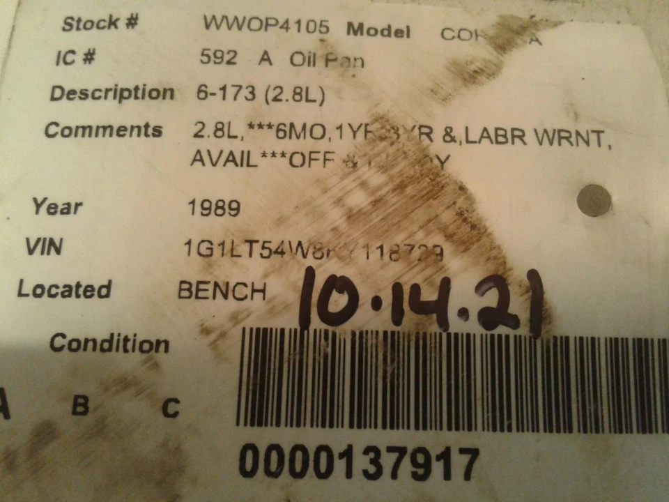 Used Engine Oil Pan fits: 1989 Chevrolet Corsica 6-173 2.8 Grade A - Imagem 4 de 4