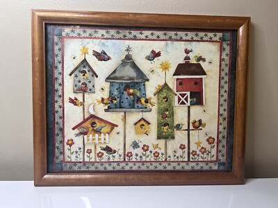 Debi Hron 2000 s Calendar Prints Framed 11x10 Solid Wood Cottagecore Birds