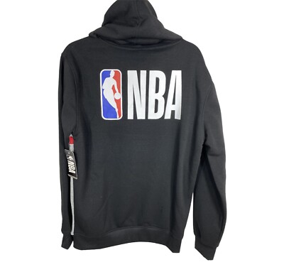 NBA Pull Over Draw String Hoodie Black Gray Striped Logo Size
