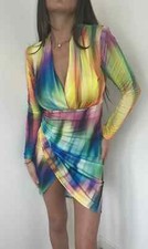 JOHN ZACK PLUNGE  V FRONT MULTI COLOURED PRINT SLINKY MINI  DRESS