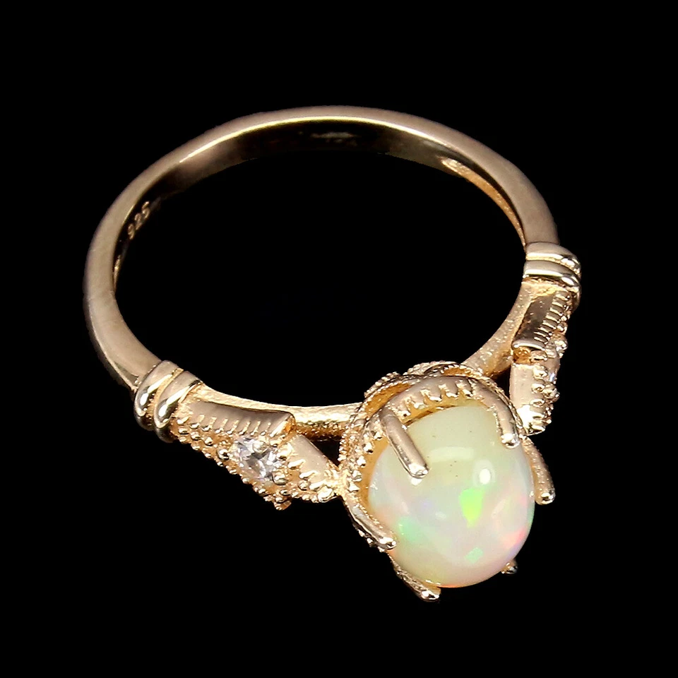 Anillo de plata de ley 925 ovalado ópalo de fuego 9x7 mm circonita simulada joyas de piedras preciosas Foto 3 de 4