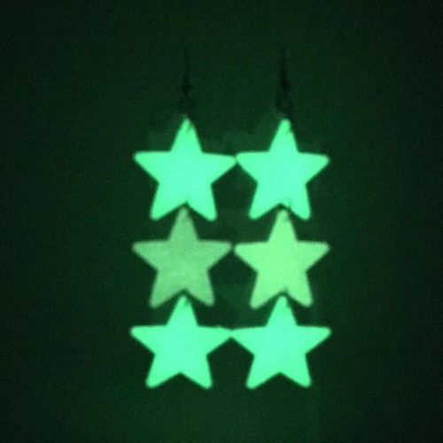 Glow in the dark star earrings , acrylic lightweight Kitsch Fun 5cm to 16cm long - Picture 2 of 90