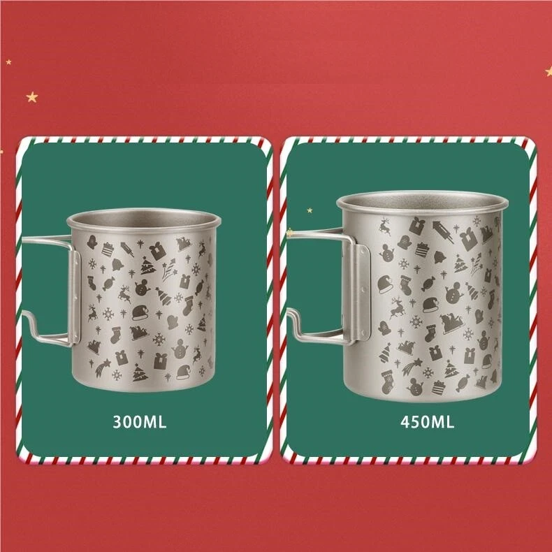 Taza de café de titanio puro 300 ml/450 ml con tapa mango plegable regalo de Navidad Foto 2 de 4