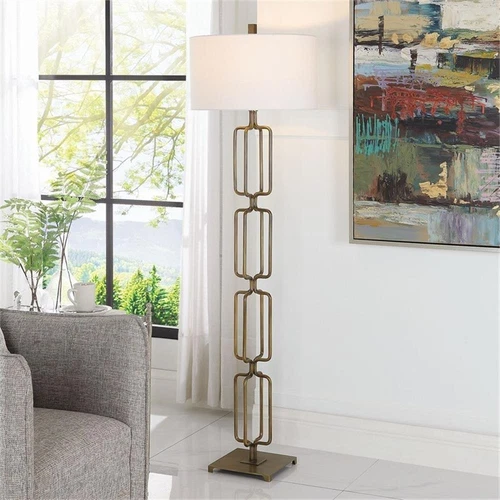 Uttermost Link Transitional Metal and Fabric Floor Lamp in Brass/Gold - Picture 2 of 7