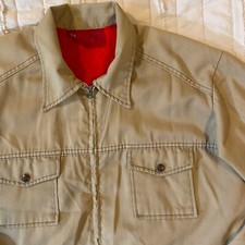 VTG Dickies Jacket Mens 44 Long Khaki Canvas Red Fleece Lined Mechanics Work 70s