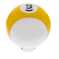 9 Ball Billiard Gearshift Knob - Yellow Striped - Brushed Aluminum Mounting Base