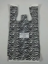 Zebra Print Design Plastic T-Shirt Retail Shopping Bags Handles 8" x 5" x 16" 