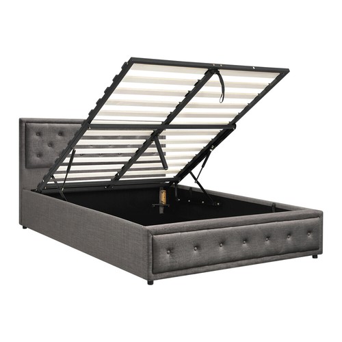 Bed Frame Queen Double King Single Size Gas Lift Base with Storage Linen Fabric - Picture 19 of 33