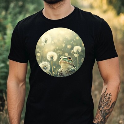 Mens Frog with Dandelion Print Cotton T-Shirt Size XS to 5XL