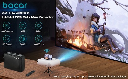 Mini Projector w/ Projector Screen 6000L Portable Support 1080HD 200'' Display - Picture 8 of 9