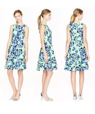 J.Crew Photo Floral Dress size 6 Mint Green Blue Fit Flare Pockets A-line A5700