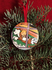 CALVIN  HOBBES Fireplace Christmas Tree Ornament Ugly Holiday Party Gift