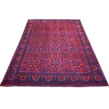 5'8"x7'5" Deep Red Hand Knotted Afghan Khamyab Soft and Velvety Wool Rug R71787