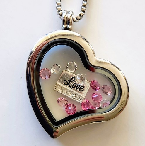 IBB London Heart Charm Locket Pendant Necklace Stainless Steel 24"