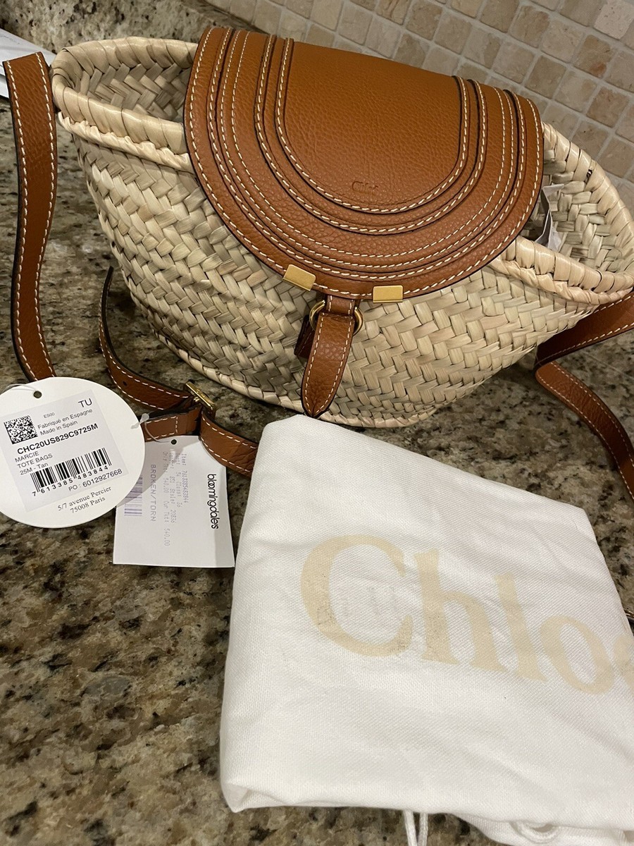 Chloe Marcie Basket Bag Raffia and Leather Small Brown