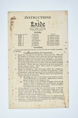 #ad 1925 Exide Instructions Radio Batteries Electric Storage Battery Co Philadelphia $9.95