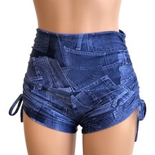 Hot Yoga Shorts Stretch Denim Print High Rise Shorts Swim SXYfitness Made in USA