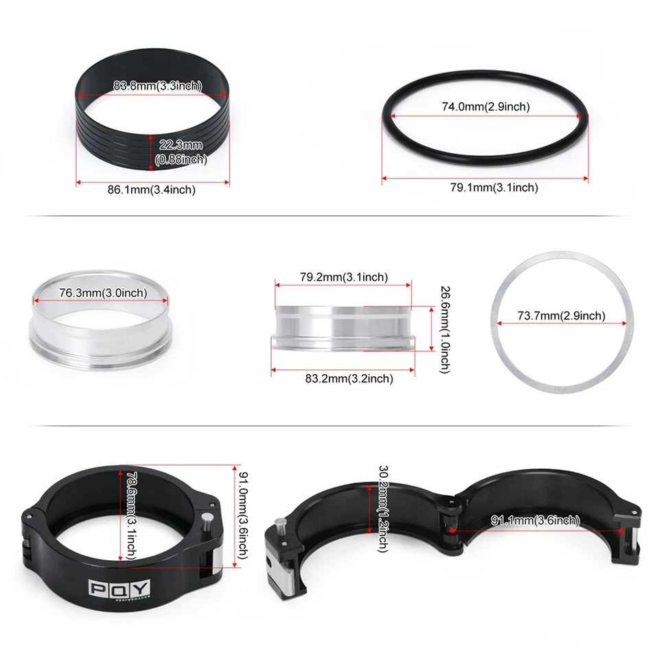 Conjunto de abrazadera sin pasador 3"" negro 32516 HD 3,0 pulgadas O.D. Tubo HD Aluminio Nuevo Foto 3 de 4