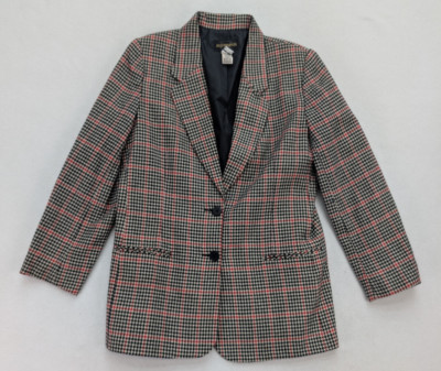 Requirements Vintage Women's Blazer Jacket Size 12 Black Red Plaid Houndstooth