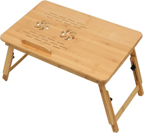 Bamboo Folding Laptop Stand Adjustable Angle Bed Breakfast Tray Table Macbook PC - Picture 4 of 6