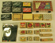 LARGE LOT OF MESSAGE, STAR, CRAFT AND SCRAPBOOK STAMPS, INK AND BRUSH PENS