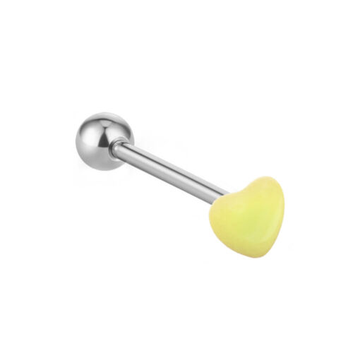 16mm Lemon Acrylic Heart Stainless Steel Tongue Nipple Eyebrow Tragus Piercing - Picture 1 of 6