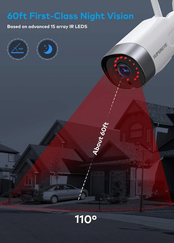 Outdoor Security Camera  1080P Wifi IP CCTV Motion Detection Phone Alert Alexa - Image 4 of 4